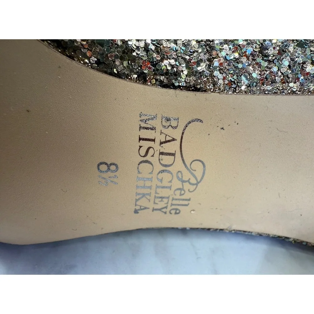 Belle Badgley Mischka Womens Gold Glitter Crystal Embellished Pumps Heels 8.5